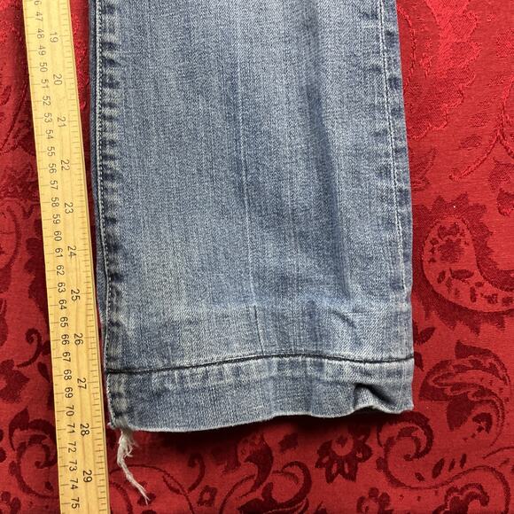 7 For All Mankind Dojo Jeans Women 25x28" Blue Denim Pants Flare Distressed 7FAM - Picture 9 of 14